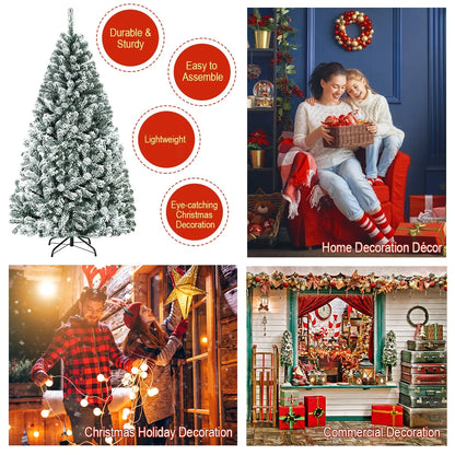 6Ft Snow Flocked Hinged Artificial Christmas Tree Unlit Holiday Decor