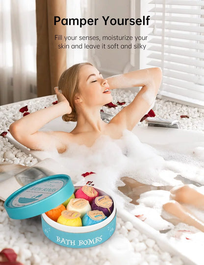 Bath Bombs Set, 7 Natural Essential Oils Spa Bubble Bath Salts, Self Care Gifts Fizzy Suit, Perfect Birthday Valentines Day Holiday Gift for Women Men Kids