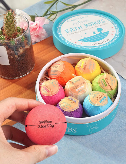 Bath Bombs Set, 7 Natural Essential Oils Spa Bubble Bath Salts, Self Care Gifts Fizzy Suit, Perfect Birthday Valentines Day Holiday Gift for Women Men Kids